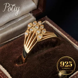 Potiy Peace Olive Branch 0.2ct 5A Cubic Zirconia Stacking Ring 925 Sterling Silver 18K Yellow Gold Plating Gift For Her