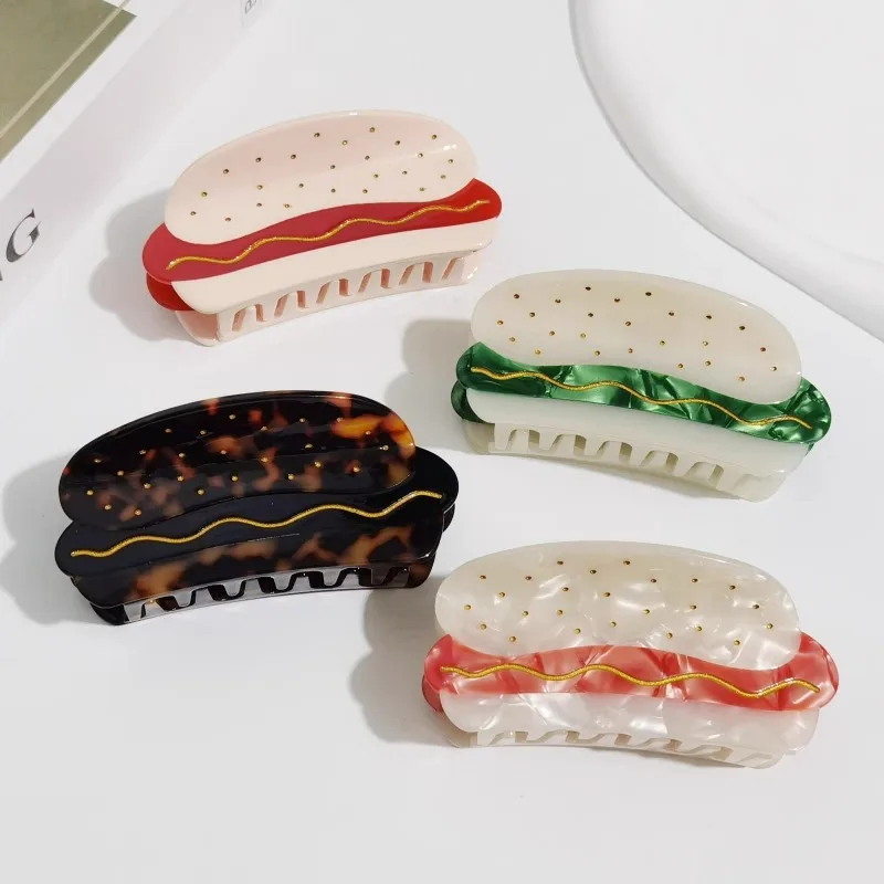 

New Funny Cartoon Hamburger Hair Claw Large Acetate Crab Hair Clip Grabber Hairpin for Woman Girls Hairpin Hair Accessories