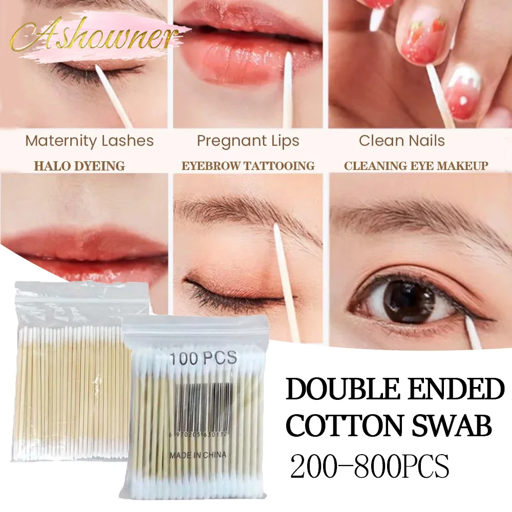 200-800pcs Disposable Ultra-small Cotton Swab Lint Free Micro Wood Makeup Brushe Eyelash Extension Glue Double ended Cotton swab