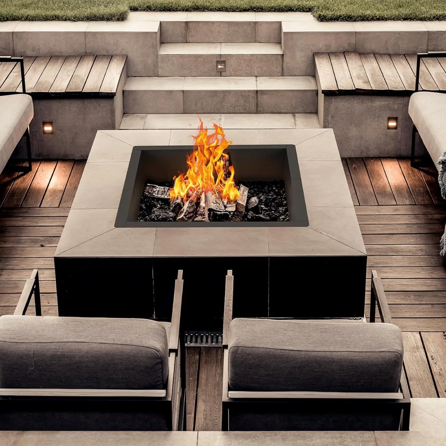 

32+36" Steel Fire Pit Ring & Liner Combo | Above/In-Ground Square Insert | Outdoor Wood Burning for Camping,Patio,Garden