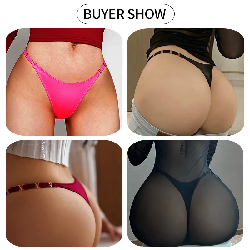 Sexy Thong Women Underwear Briefs Seamless Panties Zebra Flower Luxury Low Rise Metal Buckle G String Bikini Girls Female Panty image 5