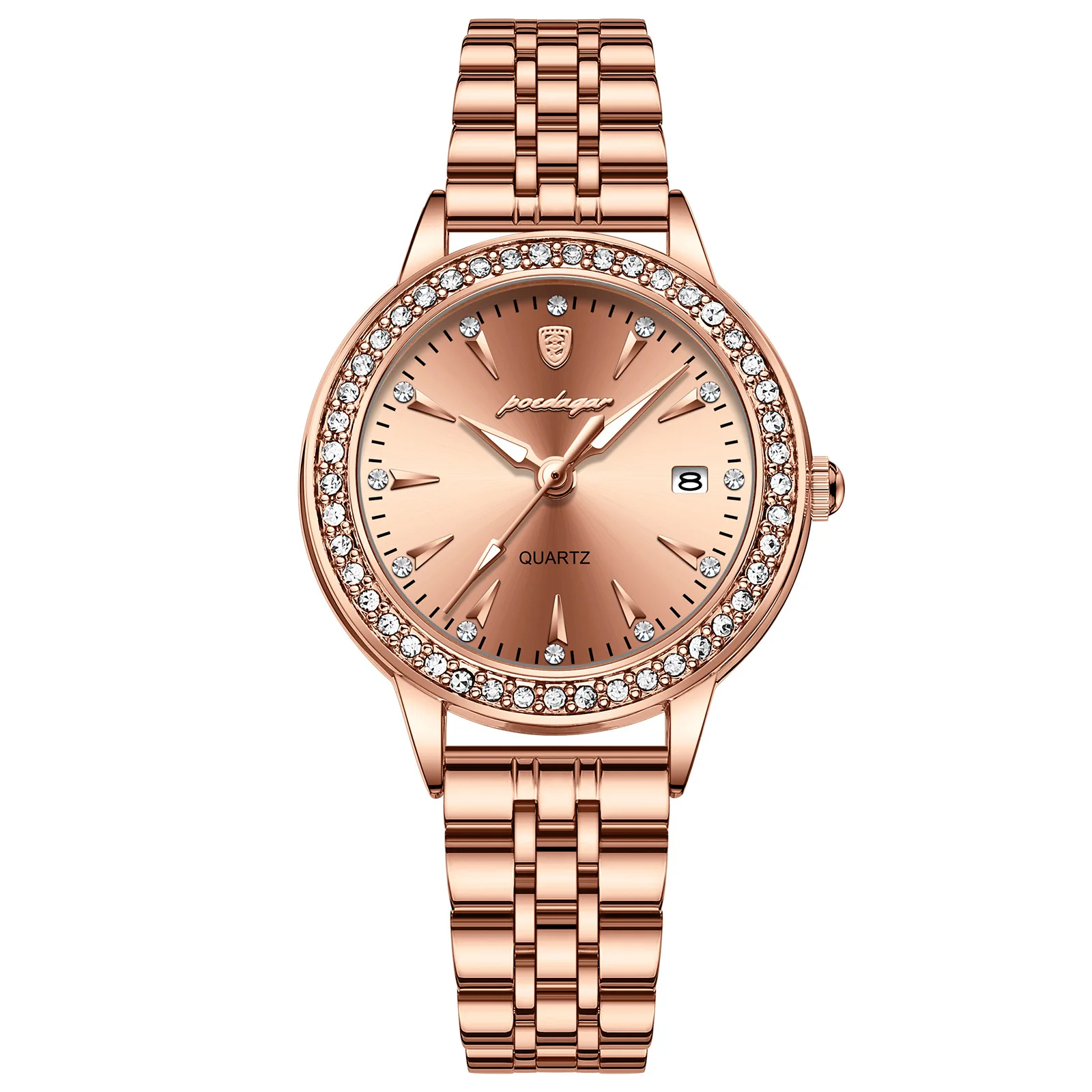 Elegant Women'S Quartz Watch with Calendar - Luminous Waterproof Stainless Steel Band Swiss Movement Watches for Women