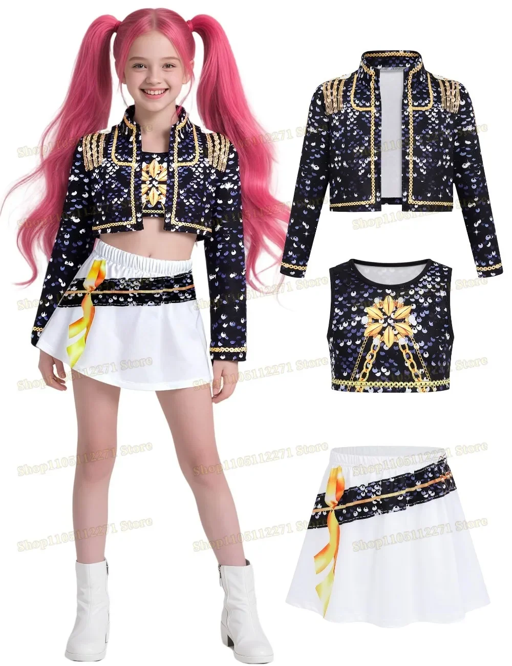 

Girls Demon Cosplay Hunters Zoey Costume Kids Golden Pop Singer Toddler Halloween Costumes Stage Performance Outfit