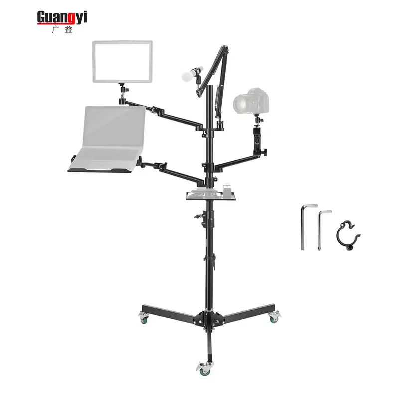 Adjustable Aluminum Laptop Stand Foldable Monitor Riser with Tripod Base for Office Desk Live Streaming Meeting Portable