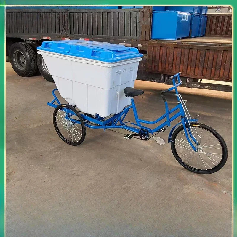 

Manpower cleaning truck 500 liters plastic bucket sanitation three-wheeled garbage transport truck Small pedal garbage truck