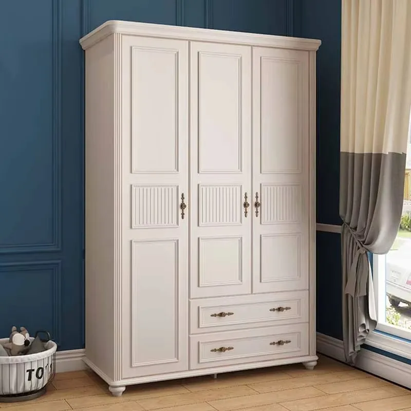 Armario Nórdico Blanco con Cajones, Armario Europeo de Madera para Sala de Estar o Dormitorio, Almacenamiento de Ropa, Ropero Armable para Mujer, Muebles para el Hogar