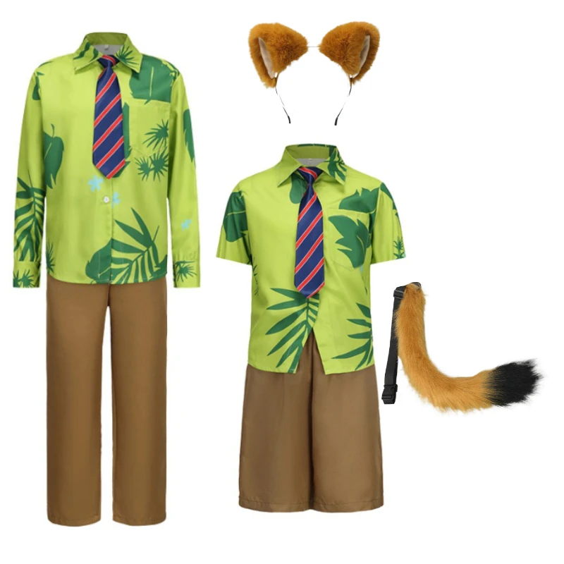 

Halloween Crazy Animal City Cosplay Fox Nick Parent-Child Set Role-playing Green Shirt Polyester Fiber Modern Dance Costume
