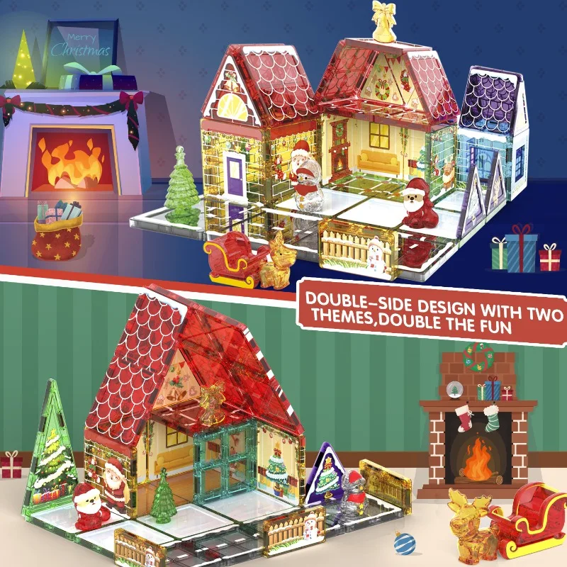 Foglio magnetico per finestra colorata creativa Scena di Natale fai-da-te Blocco magnetico Splicing Puzzle Toy Regalo di Natale per bambini