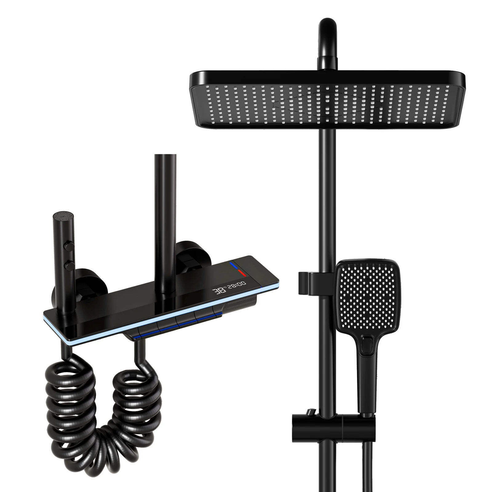 Bathroom Shower Faucet System with Lights Tempered Glass Shower Set Digital Display Copper Mixer Shower Faucet Set