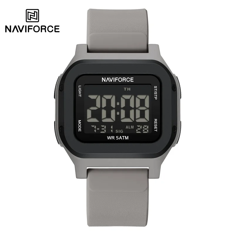 

Мужские электронные часы NAVIFORCE 7137 (2026) спортивные, водонепроницаемые (5ATM), ударопрочные, с ночной подсветкой, календарем и силиконовым ремешком