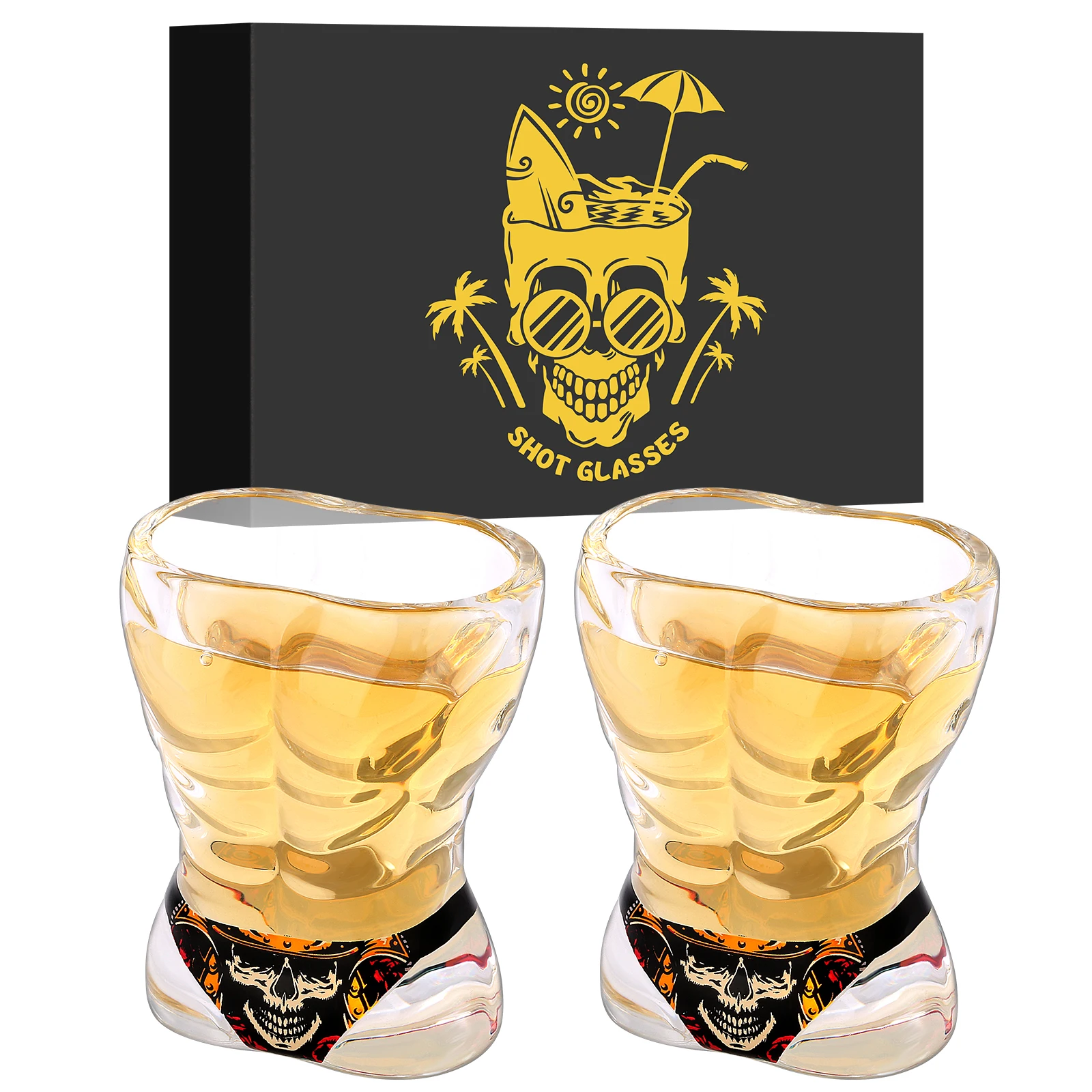2pcs/set Novelty Shot Glasses with Musle Man and Bikini Skull Design 30ml Reusable Glass for Kitchen Club Party Weeding Gift