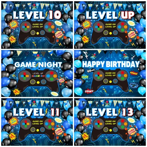 Gamer Birthday Decoration Backdrop Controller Level Up Game Night For Boy Birthday Party Portrait Photography Background Banner