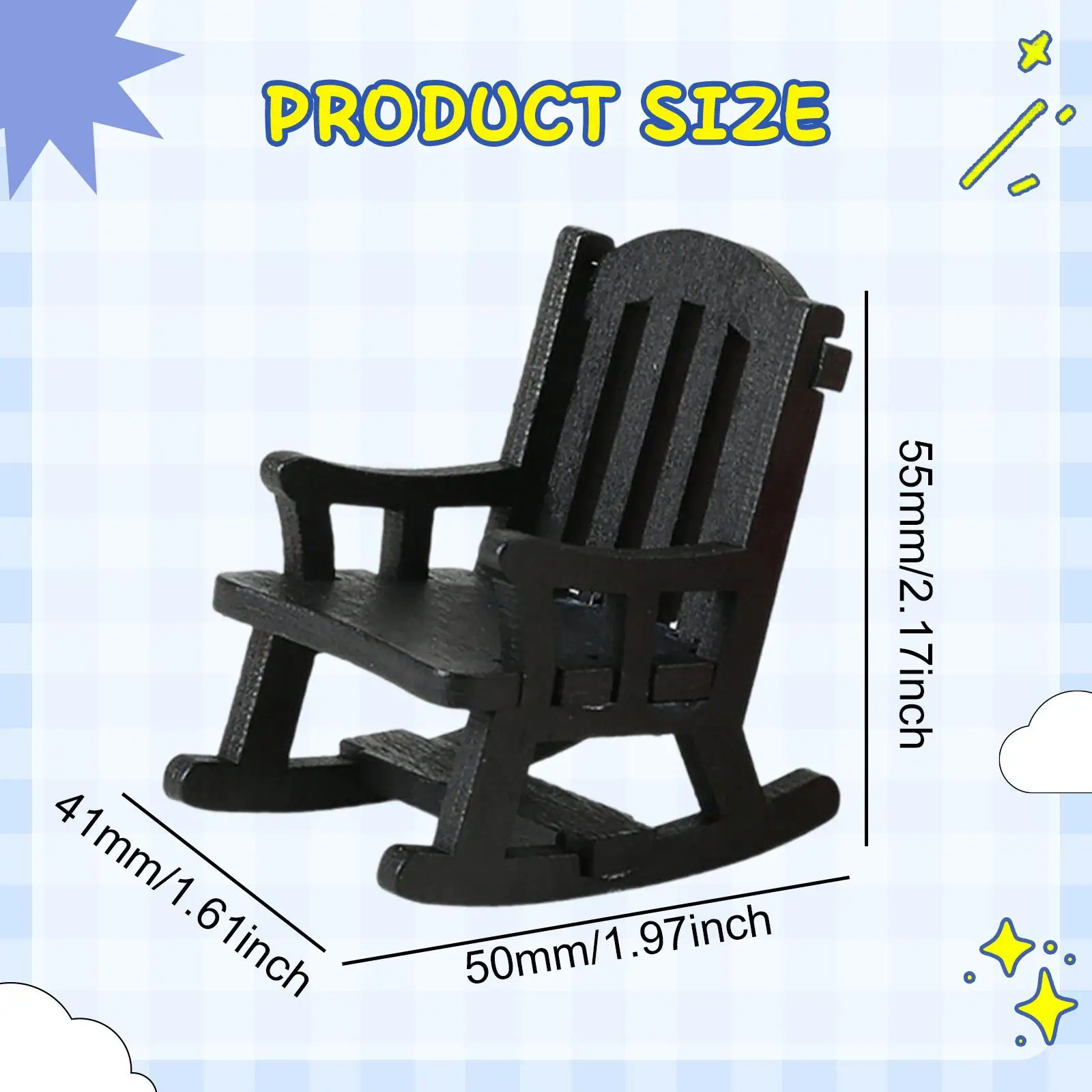 1/12 Drewniane Krzesło Bujane Miniaturowe Gank Bujak Zabawka Rękodzieło Symulowana Miniatuра