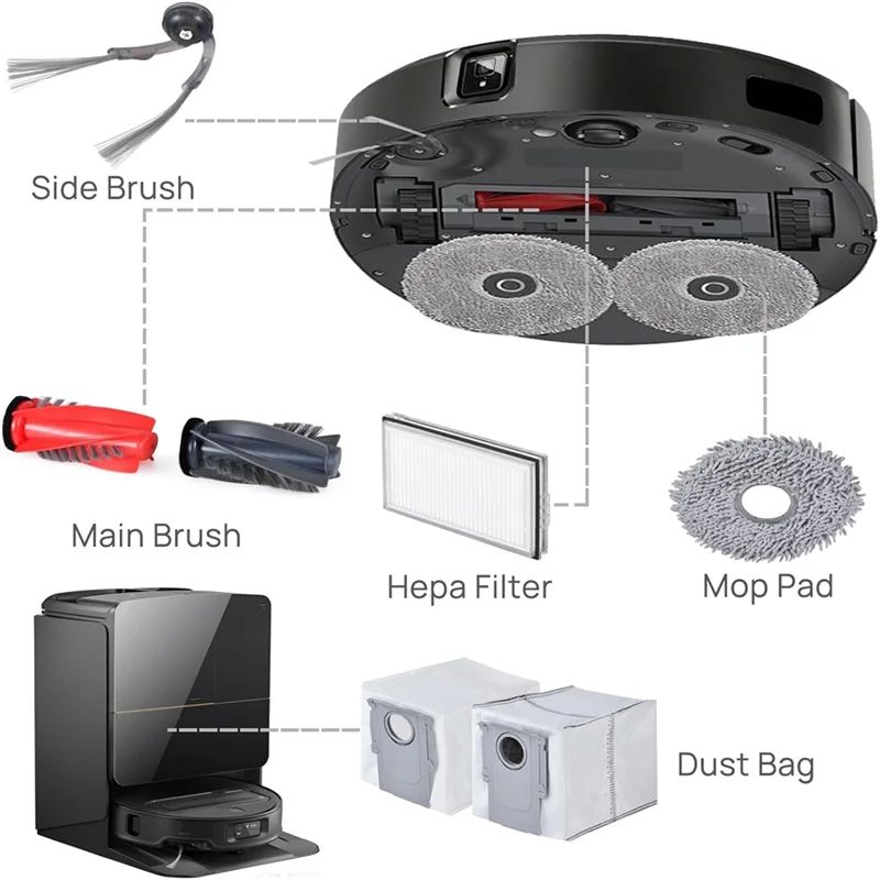 A50Q-Accessory Kit For Roborock Saros 10R Main Side Brushes Hepa Filter Mop Cloth Dust Bag Replacement Parts