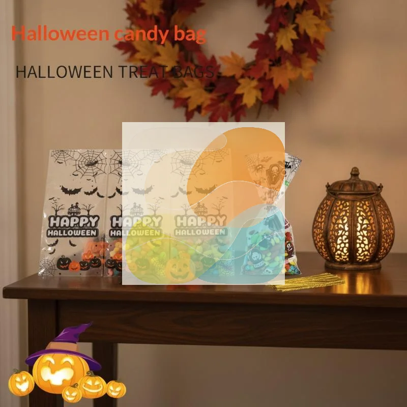 50 Pcs Plastic Halloween Candy Bags Transparent Gift Pouches for Kids Trick or Treat Halloween Party Decor Supplies