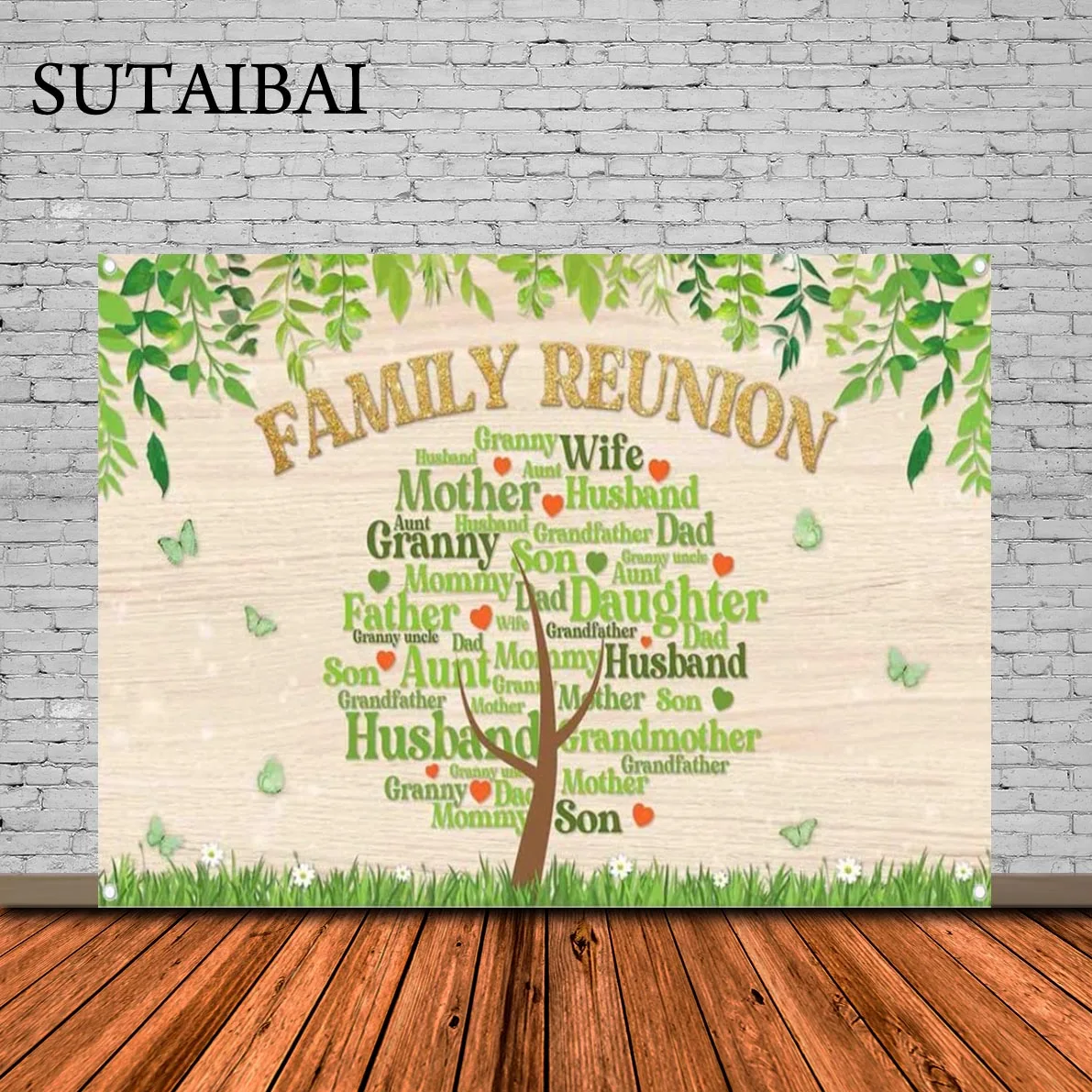 

Family Reunion Backdrop Family Tree Members Photography Background Green Gold Gathering Banner Party Decorations