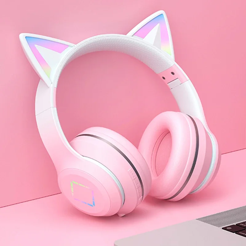 Earphone Bluetooth Wireless Cat-Ear Style Gradient Multiple Colors Headphone Noise Cancelling Game Headset for PC and Smartphone