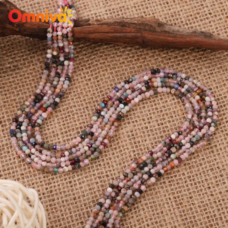 Natural Stone Faceted Small Mixed color mixed tourmaline beads DIY Necklace Accessories For Jewelry Making 15 '' Wholesale 2/3MM