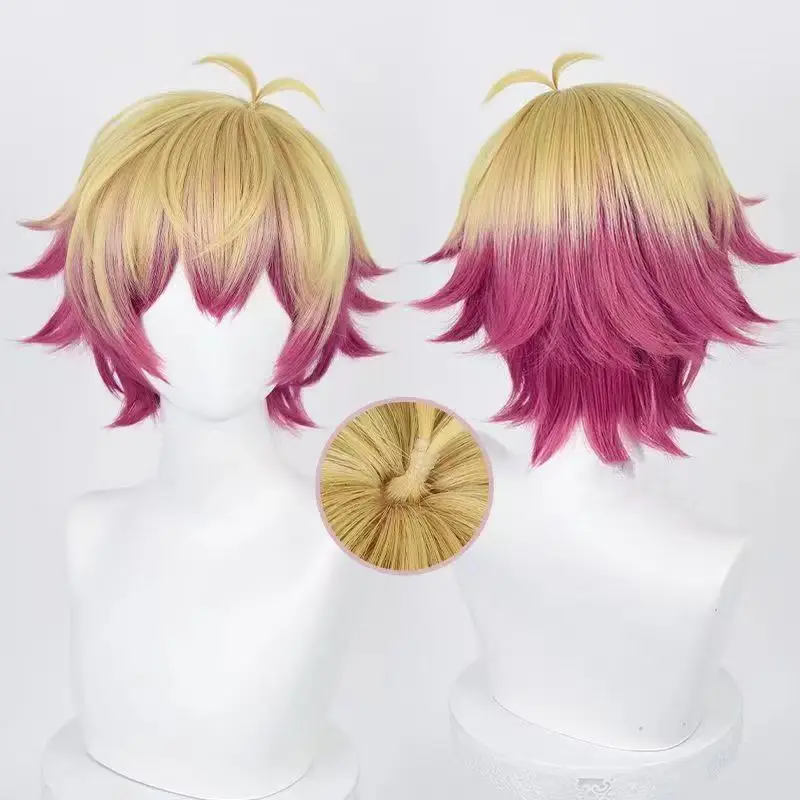 Alexis Ness Cosplay Wig Blonde Fuchsia Gradient Short Spiky Wig Heat Resistant Synthetic Hair for Anime Cosplay Halloween Party