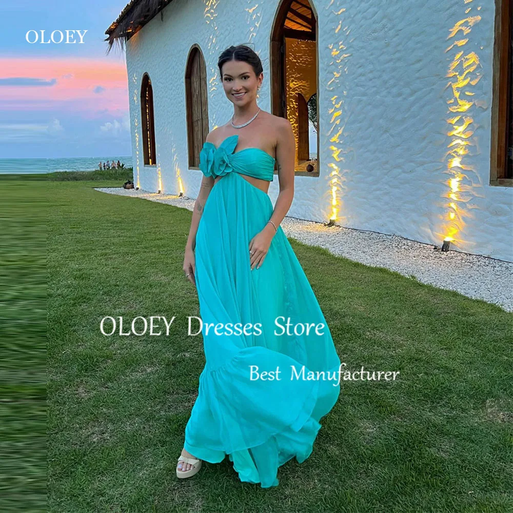 

OLOEY Sexy Sweetheart Hunter Chiffon Beach Evening Dresses Women Party Formal Dress Flowers Cut-Out Waist Prom Gowns Arabic