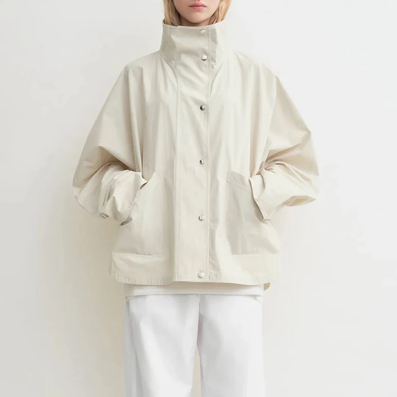 

Women's loose stand up collar jacket, thin casual versatile sunscreen jacket, high-quality top, 2025, new style