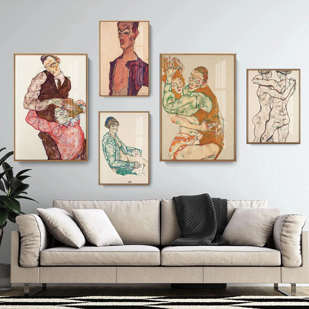 Egon Schiele Abstact Body Color Delineation Sketch Canvas Art Print Painting Poster Wall Picture for Living Room Home Decoration