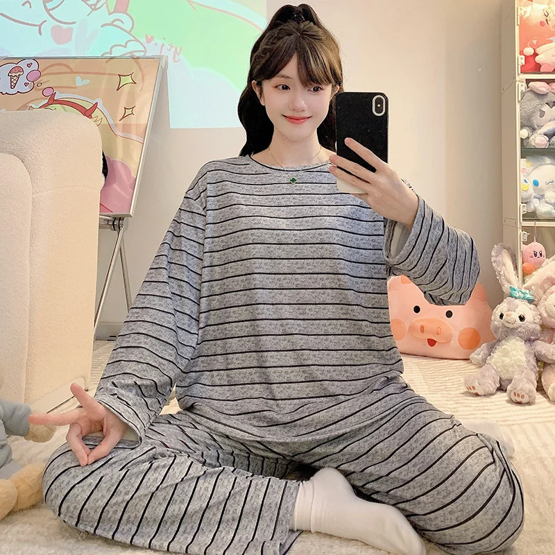 

Pajama Sets Elegant Women Winter Youth Pattern Long Sleeve Hooded Full Length Pants Warm Thick Thermal Sleepwear Nightwear Cozy