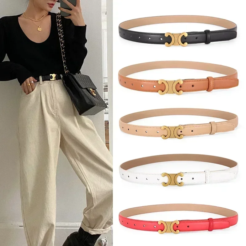 2024 New Korean Fashion Version Minimalist Belt Women\'s Leather Belt with Cowhide Matching Sweater Windbreaker Decorative Belt