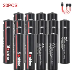 Soshine 1.5V 4200mWh Li-Ion Rechargeable Battery USB Lithium Batteries Type C AA Battery with 4-in-1 USB Cable 1200 Times Cycle