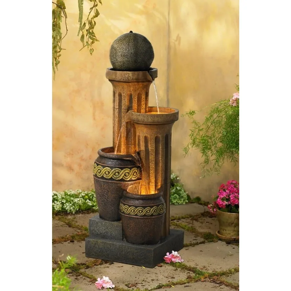 

50 inch tall large fountain with LED lights, used for gardens, spherical water tanks and cylindrical, outdoor ground fountain