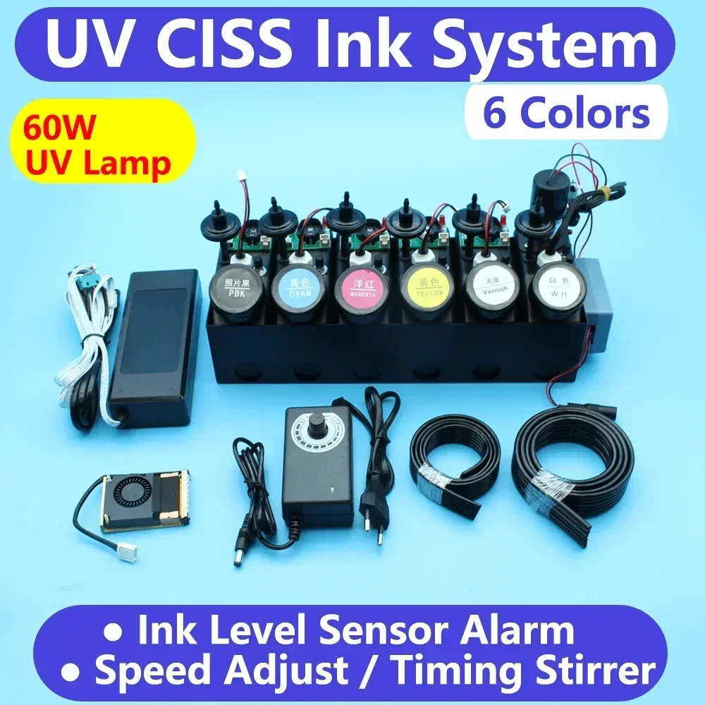 

UV Printer DTF Modify CISS Varnish Ink Tank System for UV Ultraviolet Ink Curing Lamp Timer Speed Adjust Ink Level Sensor Alarm