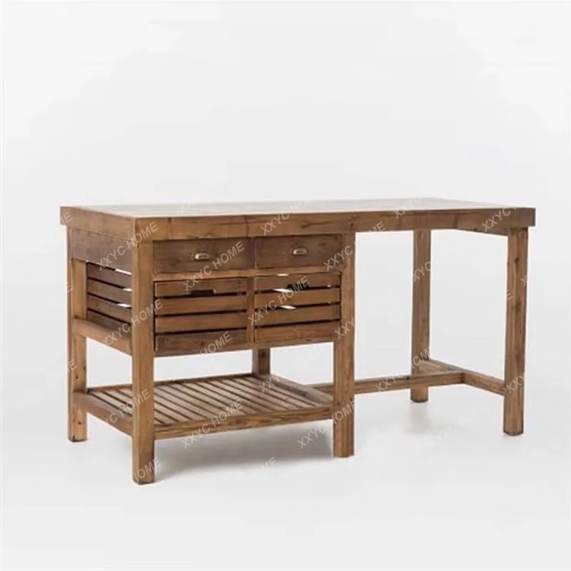 L country all-solid wood dining cabinet, living room entrance cabinet, island cuisine table