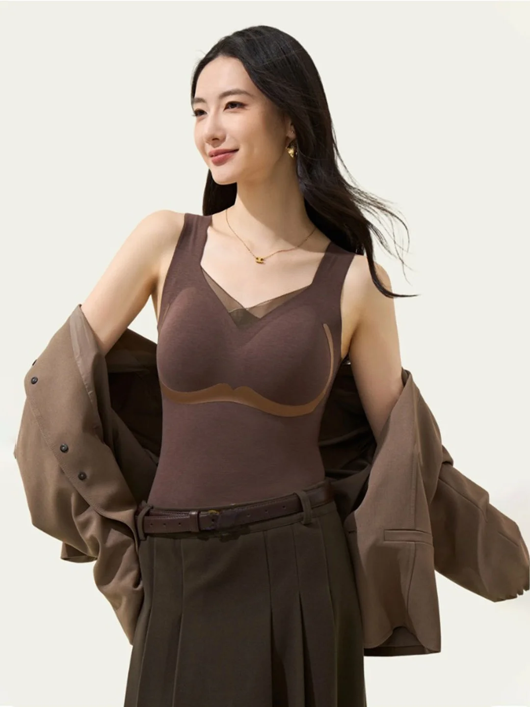 Warm Thermal Camisole Vest Women's Integrated Backless Bralette Inner Wear V-Neck Sleeveless Base Layer Autumn Winter Top