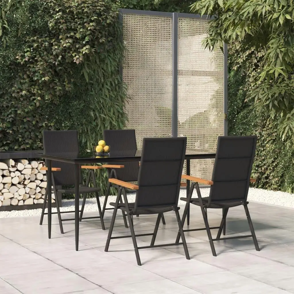 5-Piece Black & Brown Poly Rattan Patio Dining Set - Stylish Outdoor Furniture