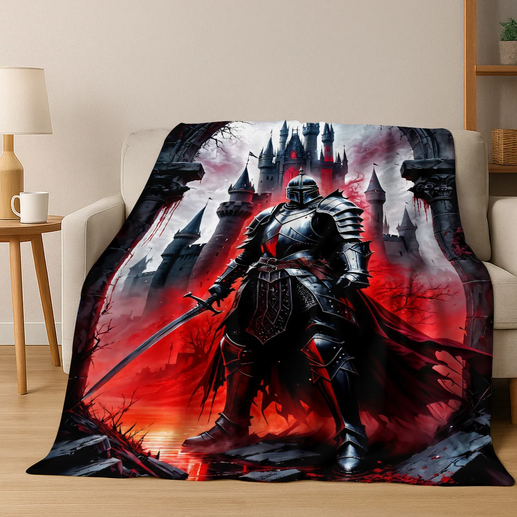 

Medieval Retro Knight dark Flannel Blanket Soft Warm Blanket for Bedroom Room Living Room Bed Office Travel Camping Picnic Gift
