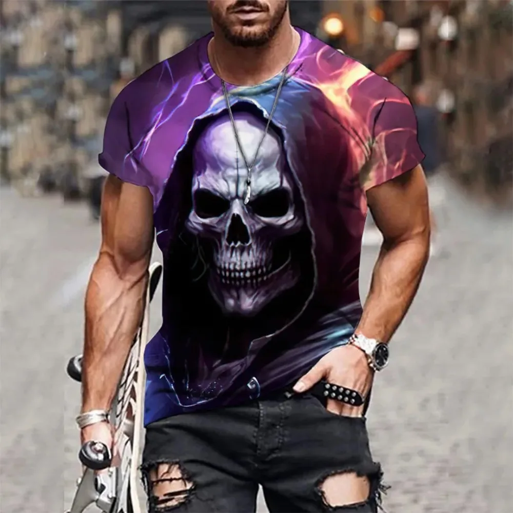 تي شيرت manches courtes col rond pour homme, estival et decontracté, imprimé en 3D, mode de rue en plein air, couleur unie