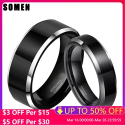 Somen 8mm 6mm Women Men Black Tungsten Carbide Ring Wedding Band Promise Marriage Couples Rings set Fashion alliance Jewelry