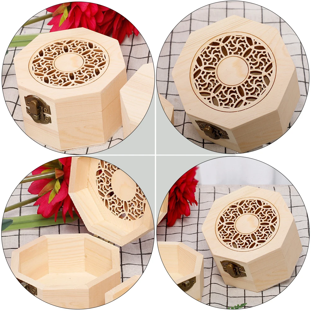 

Wooden Tea Box Octagonal Shaped Holder Cover Storage Breathable Long Wooden Gift Box Term Retro Style Wedding Gift