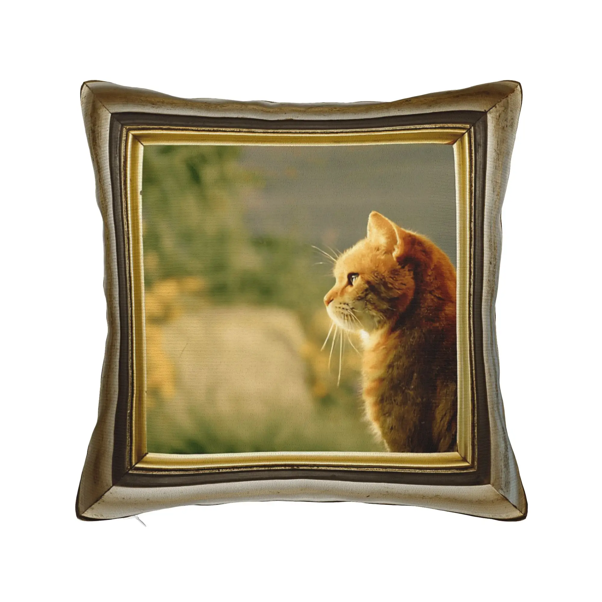 Pillow Case Cute Caroon Cat Portrait Photo Frame Art Comfy  Pillow Cover For Living Room Chair Cute Funny Pillowcases