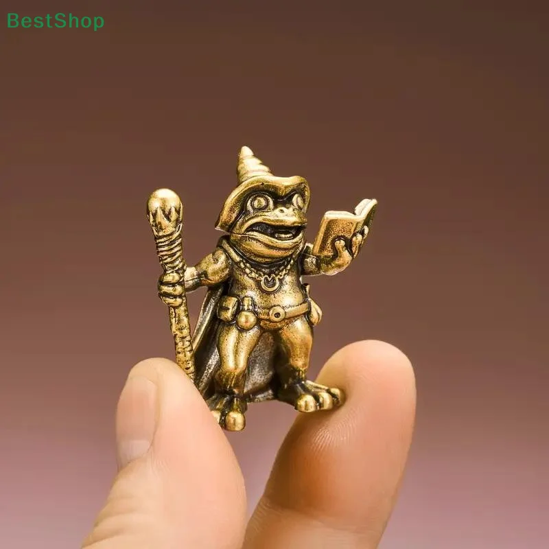 ★★★Vintage Brass Frog Mage Holding Grimoire Tabletop Ornament