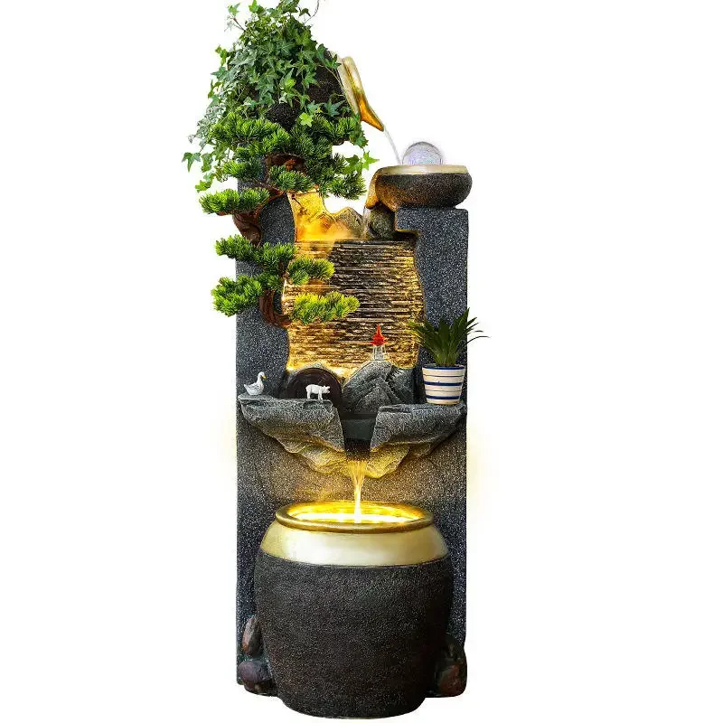 Gorgeous Flowing Water Ornaments Waterfalls Indoor Fountain Landscape Creative Fish Tank Housewarming Water Feature