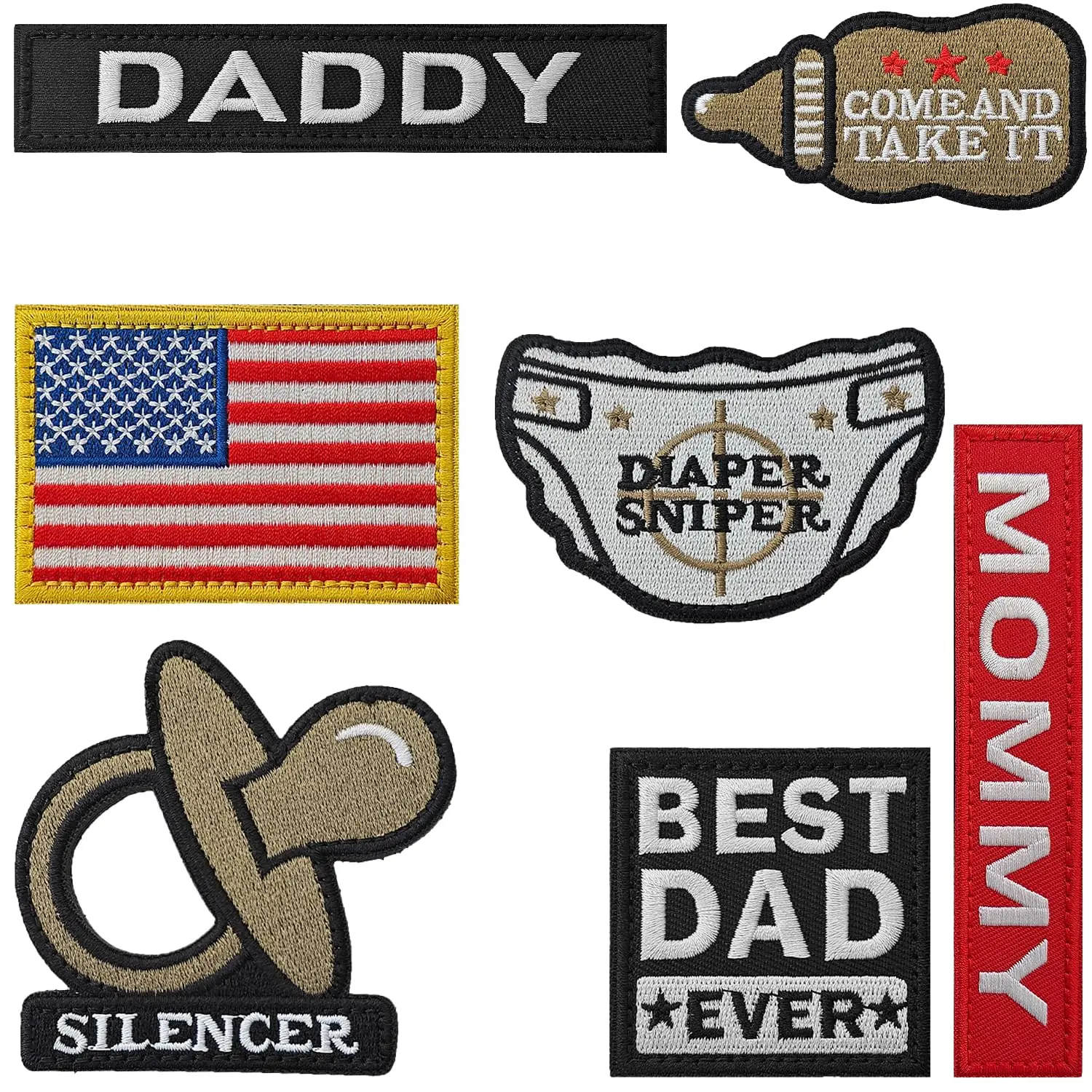 7PCS Daddy Mommy Hook and Loop Embroidered Patch Best Dad Patch Iron on Embroidered Patch