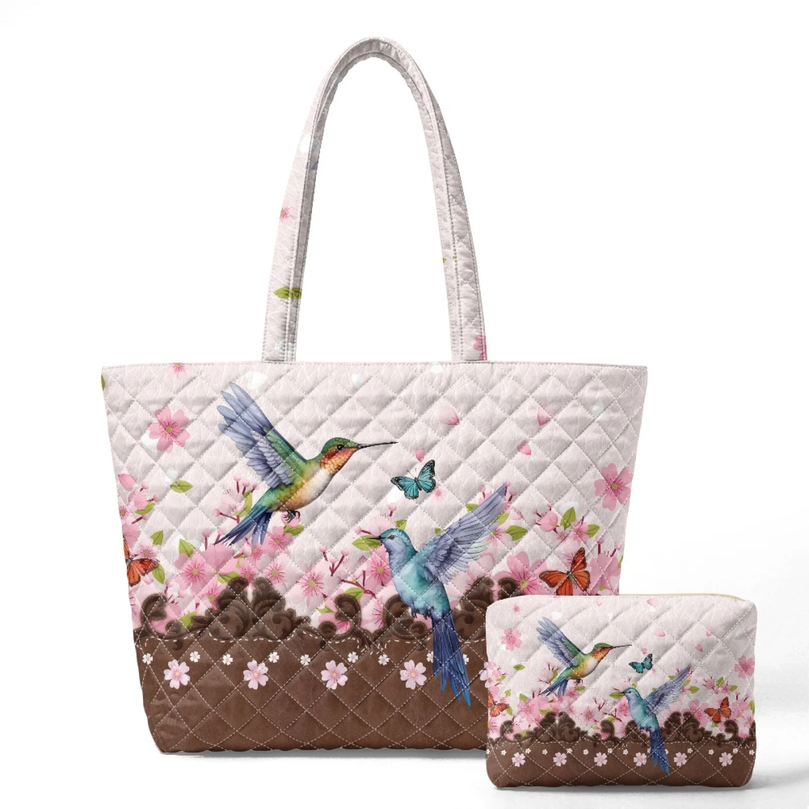 Coloranimal Floral Skull 2026 New 2 Piece Quilted Tote Bag with Wallet Casual Purses and Handbags Set