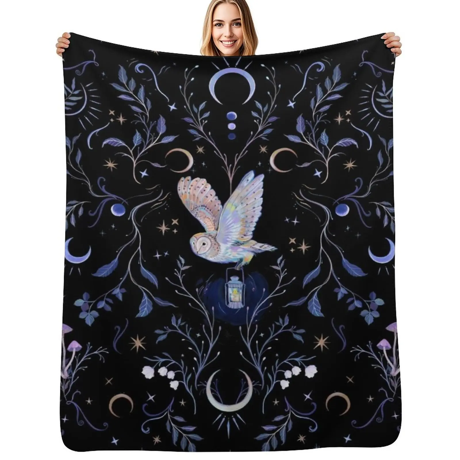 Owl Moonlight Throw Blanket Soft Bedroom Blanket for Night Sleeping