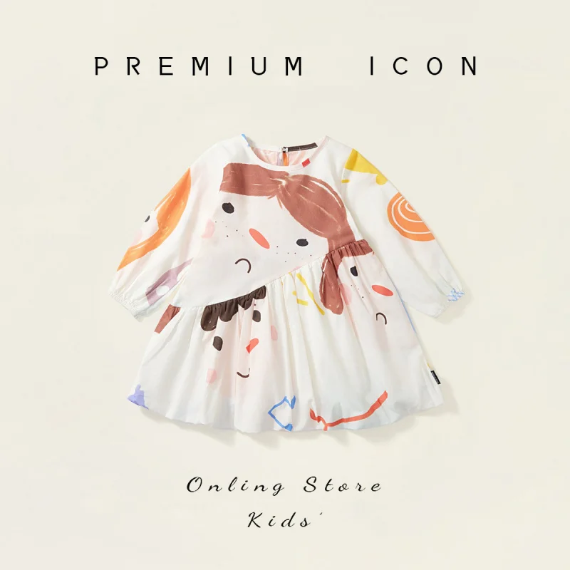 

Girls' Long Sleeve Dress Spring New Cartoon Graffiti Style Cute Princess Dress