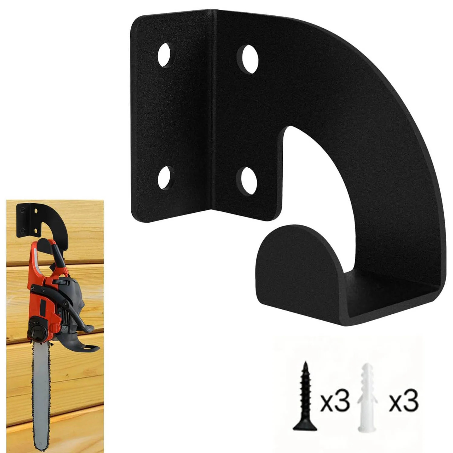 Cabide de montagem na parede de motosserra de metal resistente, rack de armazenamento de ferramentas de oficina, suporte de suspensão para aparadores de jardim, cortador de grama e tesoura de sebes
