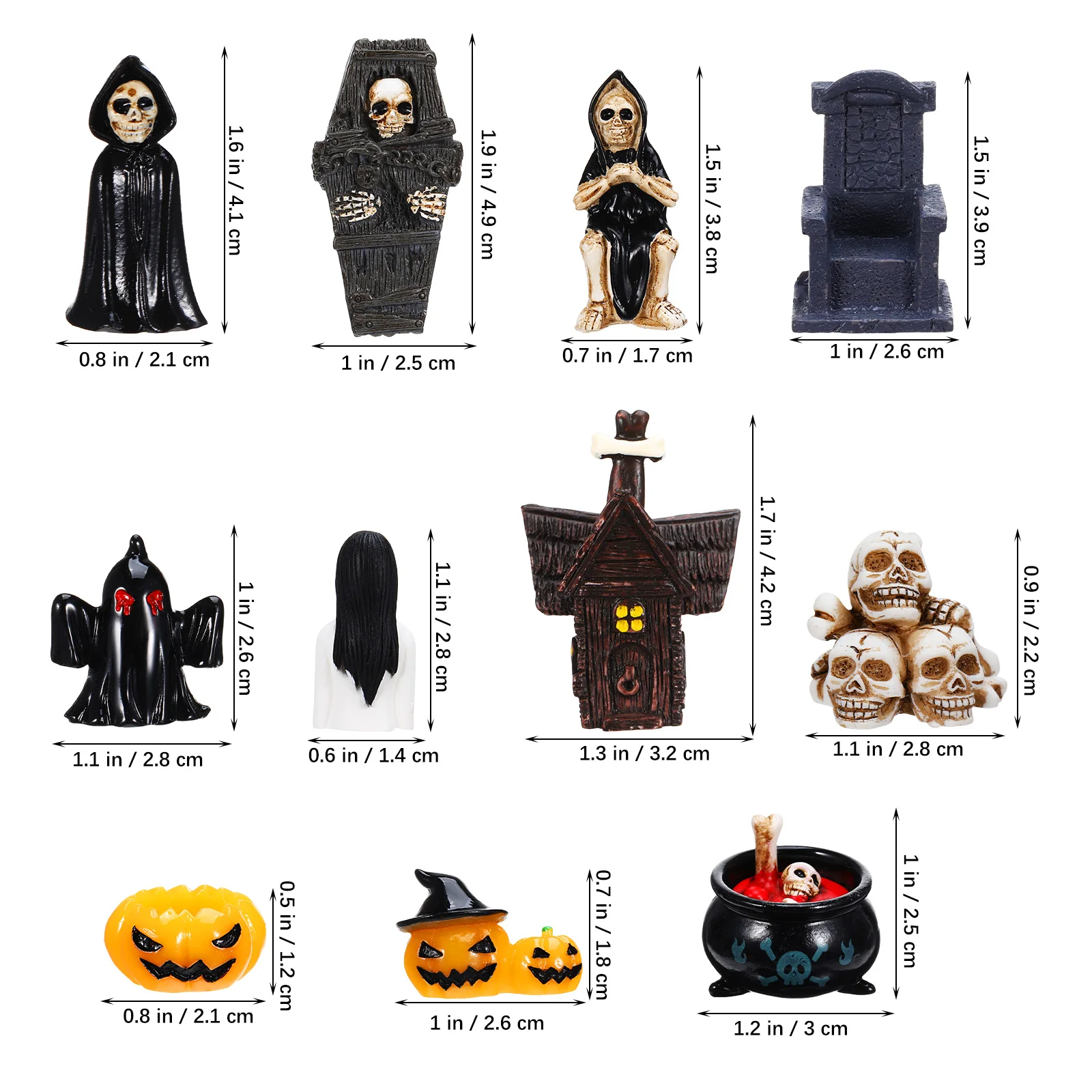 

21 Pcs Miniature Figurines Halloween for Crafts Resin Pumpkin Ghost Skeleton Tombstones Decorations for Halloween Village