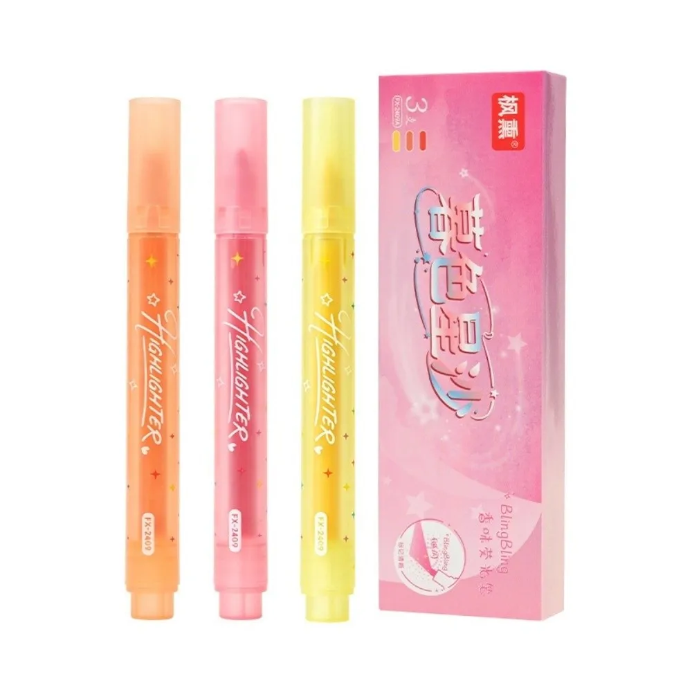 3pcs Portable With Scent Glitter Highlighters Chisel Tip Multi-functional Colored Markers Journal Highlighters Gift