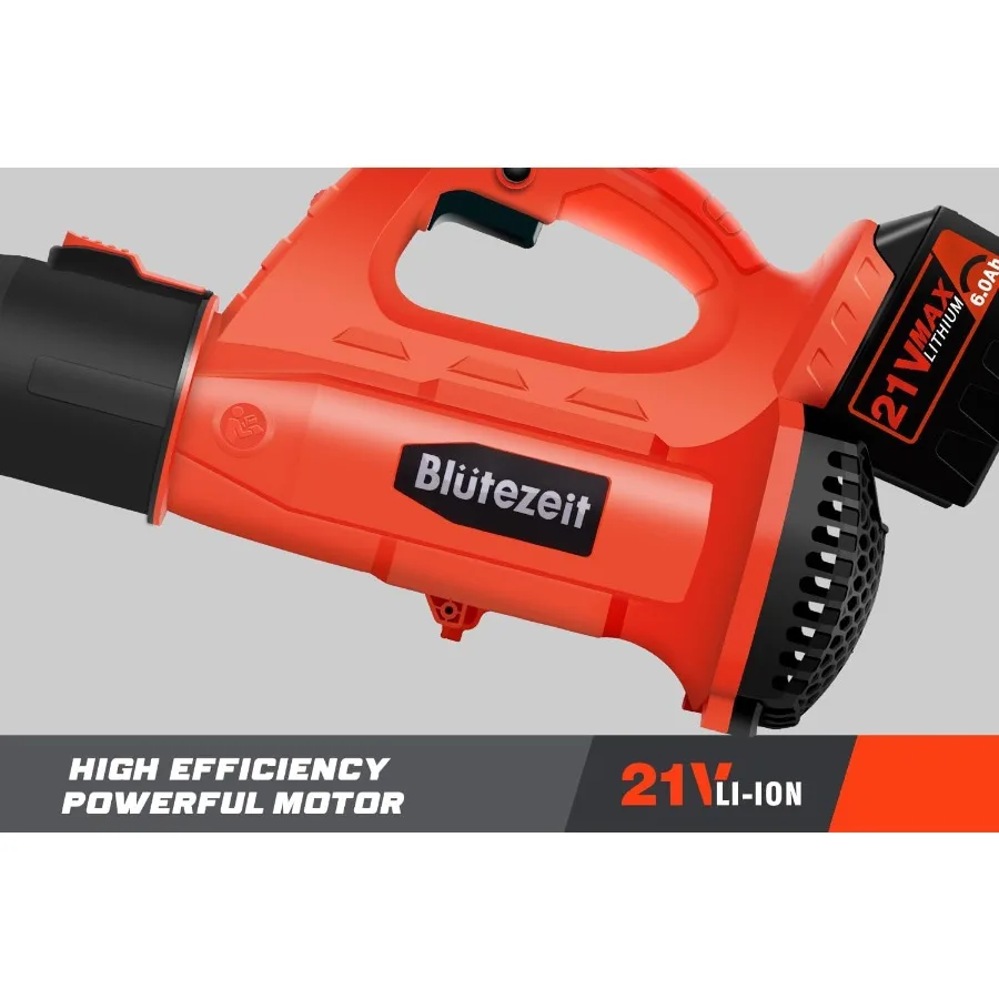 منفاخ أوراق شجر لاسلكي 21 فولت يعمل بالبطارية مع بطارية 6.0 أمبير وشاحن متضمن منفاخ كهربائي خفيف الوزن 400CFM