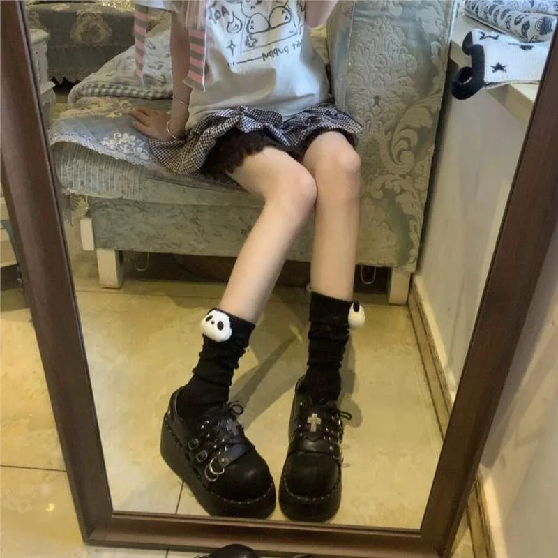 Cute Panda Knee High Socks Cartoon Mid-Calf Stacked Socks Japanese JK Lolita Style Stockings Cosplay Daily Lolita Accessory Sock